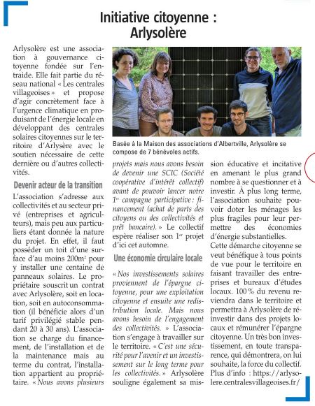 Article sur Arlysolère - La Savoie - le 8 juin 2023